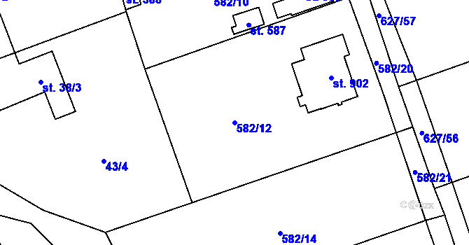 Parcela st. 582/12 v KÚ Svinaře, Katastrální mapa