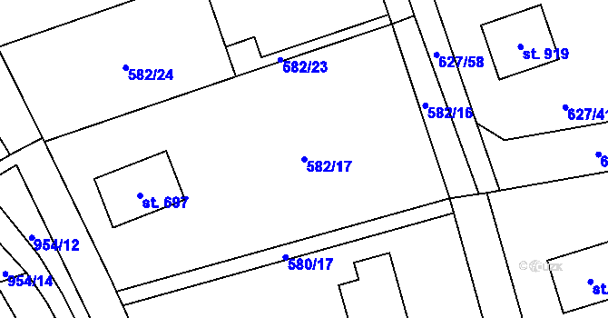 Parcela st. 582/17 v KÚ Svinaře, Katastrální mapa