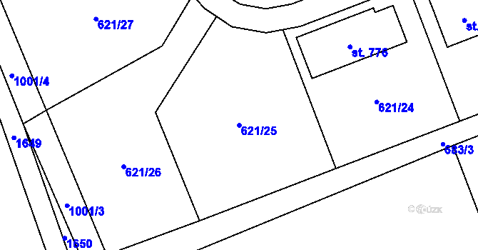 Parcela st. 621/25 v KÚ Svinaře, Katastrální mapa