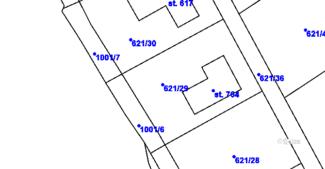 Parcela st. 621/29 v KÚ Svinaře, Katastrální mapa
