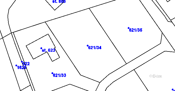 Parcela st. 621/34 v KÚ Svinaře, Katastrální mapa