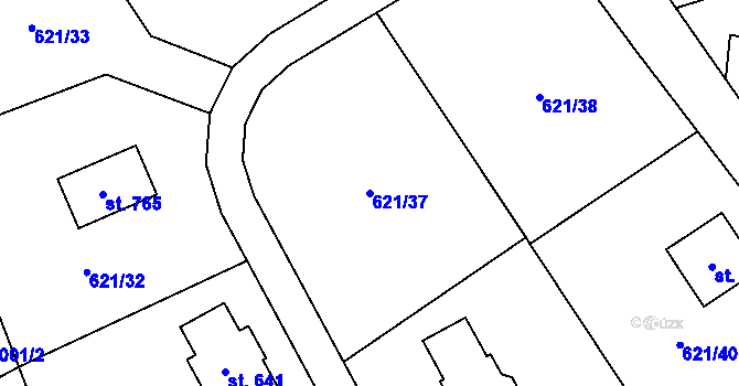 Parcela st. 621/37 v KÚ Svinaře, Katastrální mapa
