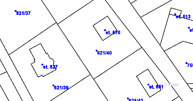 Parcela st. 621/40 v KÚ Svinaře, Katastrální mapa