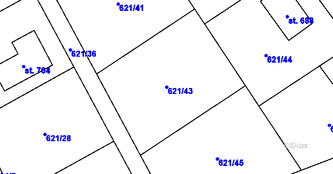 Parcela st. 621/43 v KÚ Svinaře, Katastrální mapa