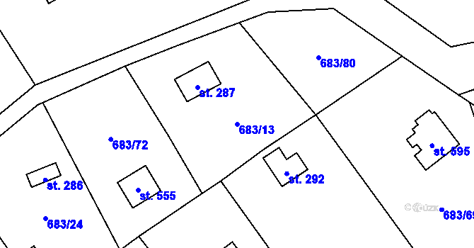 Parcela st. 683/13 v KÚ Svinaře, Katastrální mapa