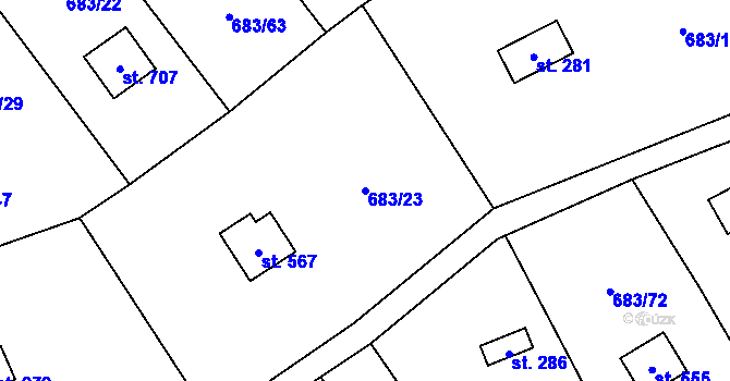 Parcela st. 683/23 v KÚ Svinaře, Katastrální mapa