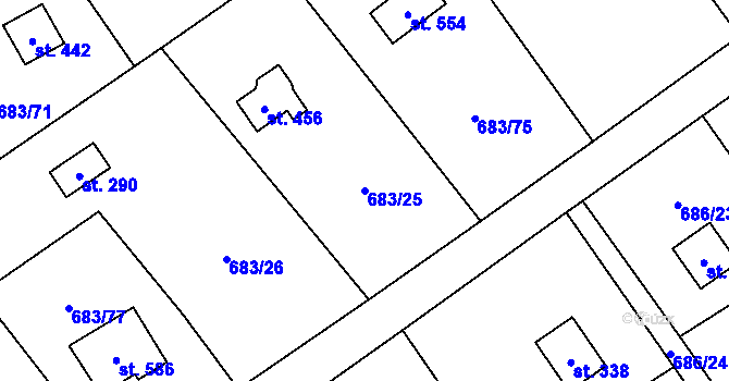 Parcela st. 683/25 v KÚ Svinaře, Katastrální mapa