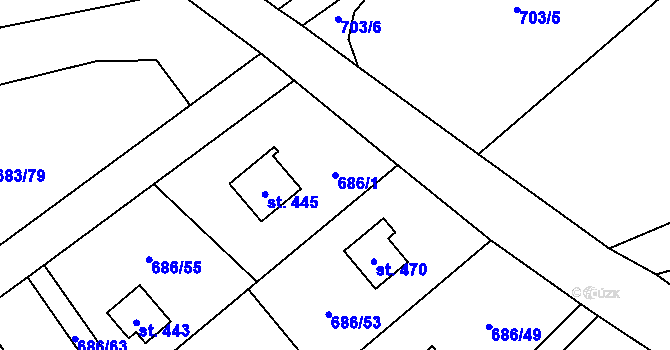 Parcela st. 686/1 v KÚ Svinaře, Katastrální mapa