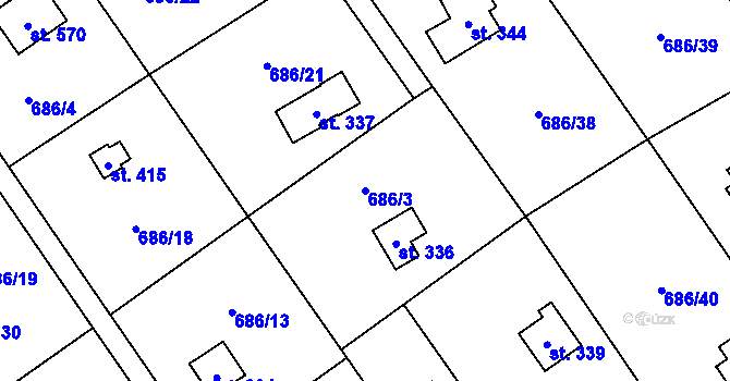 Parcela st. 686/3 v KÚ Svinaře, Katastrální mapa