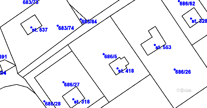 Parcela st. 686/5 v KÚ Svinaře, Katastrální mapa