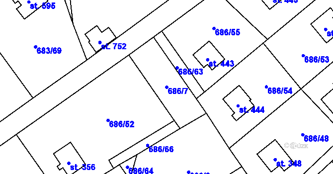 Parcela st. 686/7 v KÚ Svinaře, Katastrální mapa