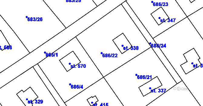 Parcela st. 686/22 v KÚ Svinaře, Katastrální mapa