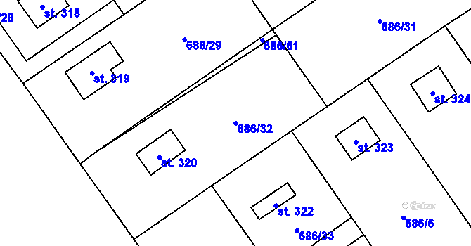 Parcela st. 686/32 v KÚ Svinaře, Katastrální mapa