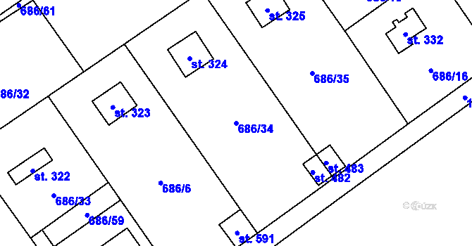Parcela st. 686/34 v KÚ Svinaře, Katastrální mapa