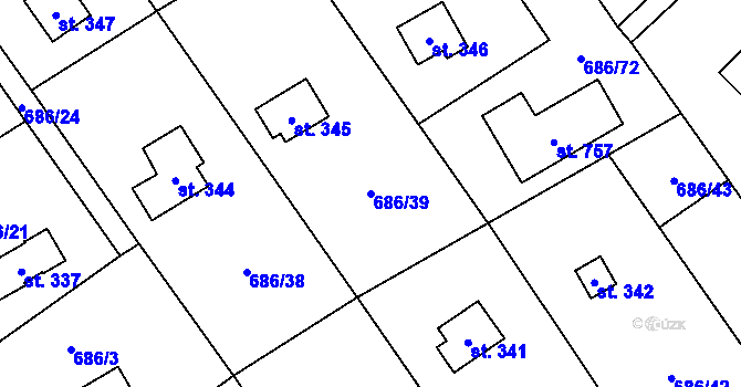 Parcela st. 686/39 v KÚ Svinaře, Katastrální mapa