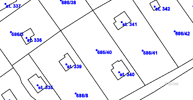 Parcela st. 686/40 v KÚ Svinaře, Katastrální mapa