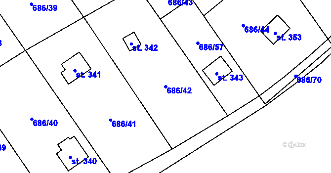 Parcela st. 686/42 v KÚ Svinaře, Katastrální mapa