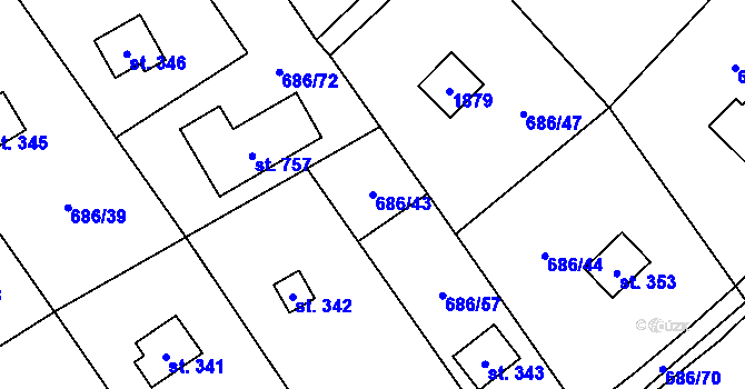 Parcela st. 686/43 v KÚ Svinaře, Katastrální mapa