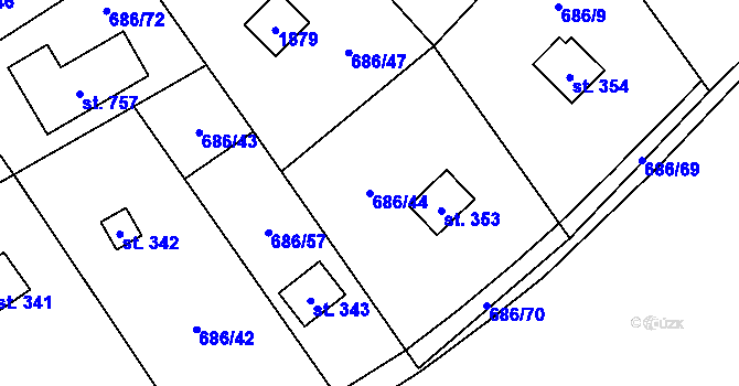 Parcela st. 686/44 v KÚ Svinaře, Katastrální mapa