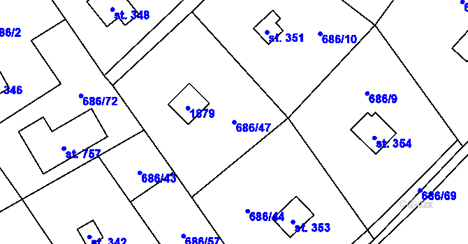 Parcela st. 686/47 v KÚ Svinaře, Katastrální mapa
