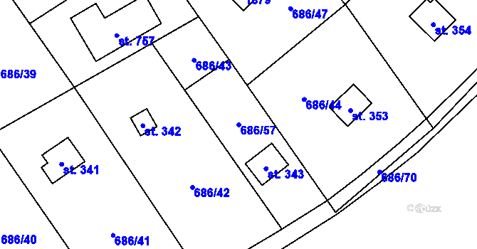 Parcela st. 686/57 v KÚ Svinaře, Katastrální mapa