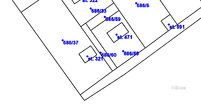 Parcela st. 686/60 v KÚ Svinaře, Katastrální mapa