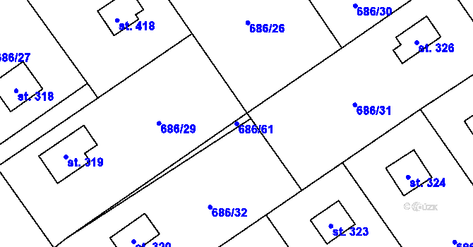 Parcela st. 686/61 v KÚ Svinaře, Katastrální mapa