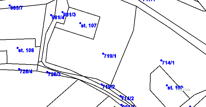 Parcela st. 719/1 v KÚ Svinaře, Katastrální mapa
