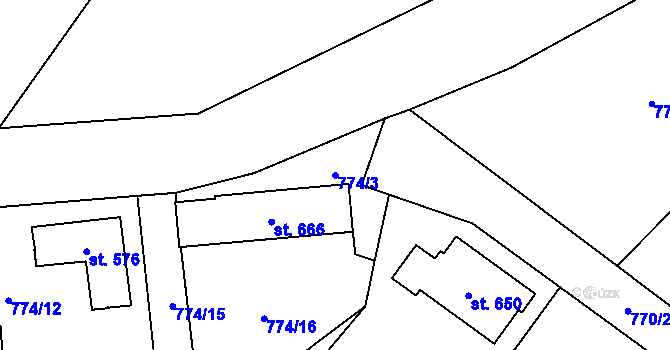Parcela st. 774/3 v KÚ Svinaře, Katastrální mapa