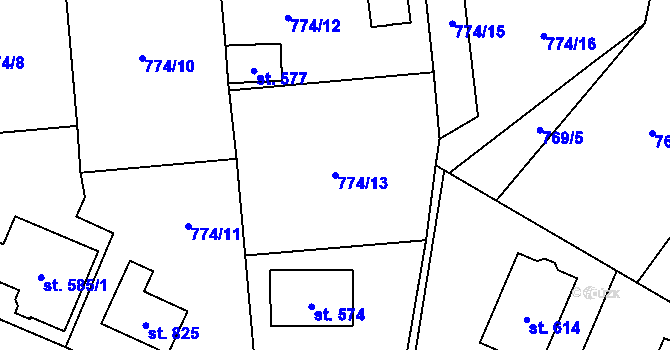 Parcela st. 774/13 v KÚ Svinaře, Katastrální mapa