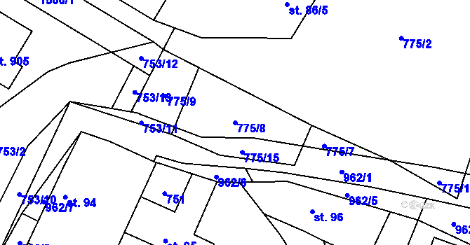 Parcela st. 775/8 v KÚ Svinaře, Katastrální mapa
