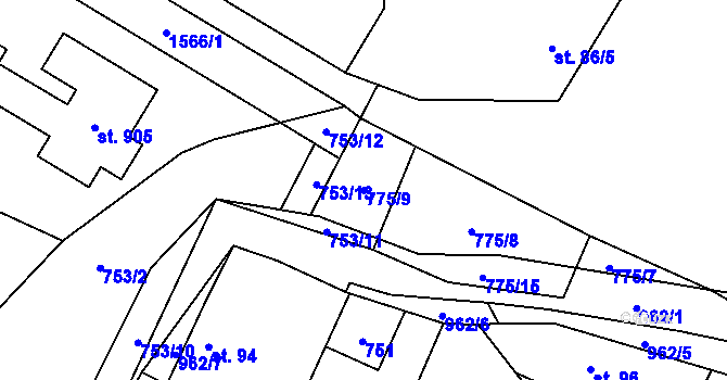 Parcela st. 775/9 v KÚ Svinaře, Katastrální mapa