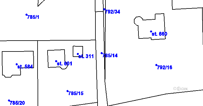 Parcela st. 785/14 v KÚ Svinaře, Katastrální mapa