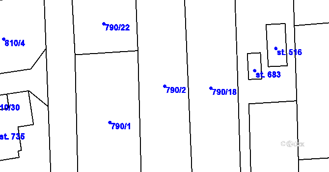 Parcela st. 790/2 v KÚ Svinaře, Katastrální mapa