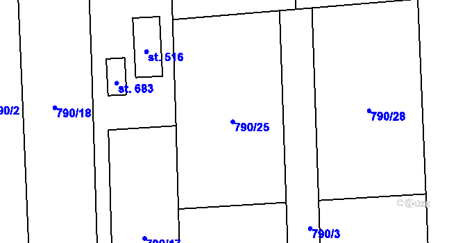 Parcela st. 790/25 v KÚ Svinaře, Katastrální mapa
