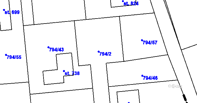 Parcela st. 794/2 v KÚ Svinaře, Katastrální mapa