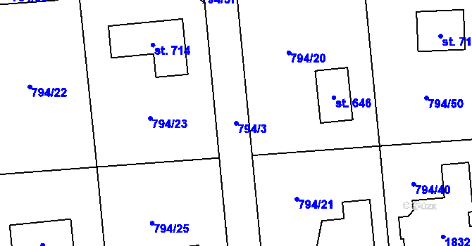 Parcela st. 794/3 v KÚ Svinaře, Katastrální mapa