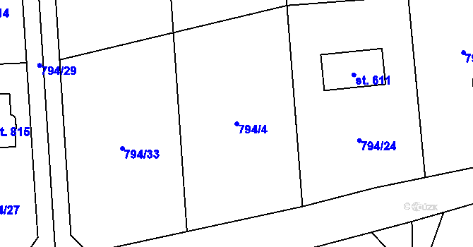 Parcela st. 794/4 v KÚ Svinaře, Katastrální mapa