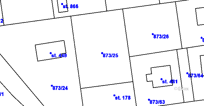 Parcela st. 873/25 v KÚ Svinaře, Katastrální mapa