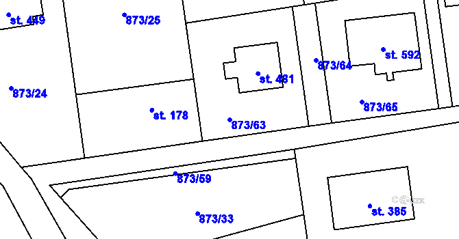 Parcela st. 873/63 v KÚ Svinaře, Katastrální mapa