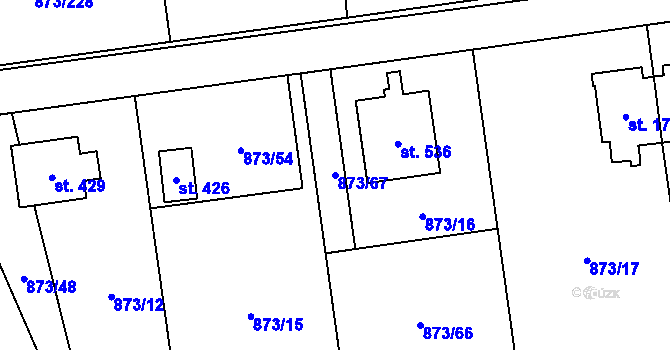 Parcela st. 873/67 v KÚ Svinaře, Katastrální mapa