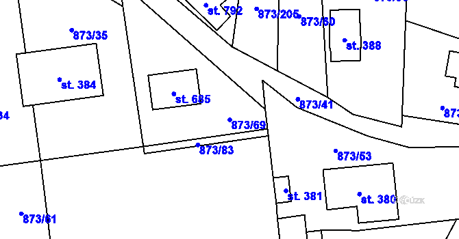 Parcela st. 873/69 v KÚ Svinaře, Katastrální mapa