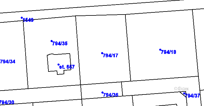 Parcela st. 794/17 v KÚ Svinaře, Katastrální mapa