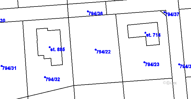 Parcela st. 794/22 v KÚ Svinaře, Katastrální mapa