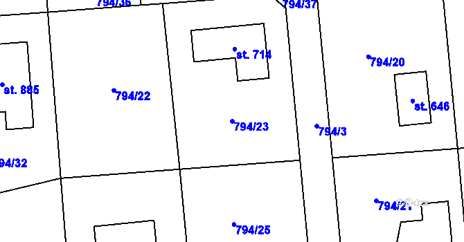 Parcela st. 794/23 v KÚ Svinaře, Katastrální mapa