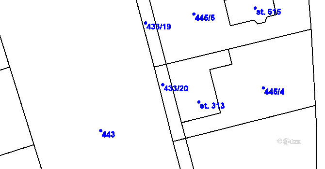 Parcela st. 433/20 v KÚ Svinaře, Katastrální mapa