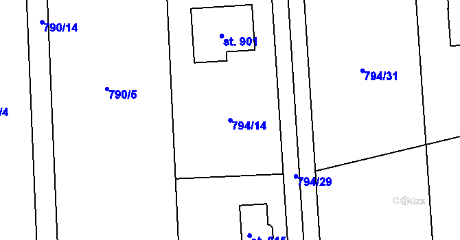Parcela st. 794/14 v KÚ Svinaře, Katastrální mapa