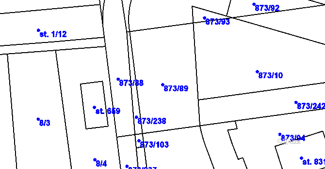 Parcela st. 873/89 v KÚ Svinaře, Katastrální mapa