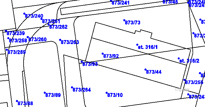 Parcela st. 873/92 v KÚ Svinaře, Katastrální mapa