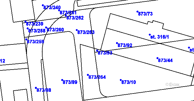 Parcela st. 873/93 v KÚ Svinaře, Katastrální mapa
